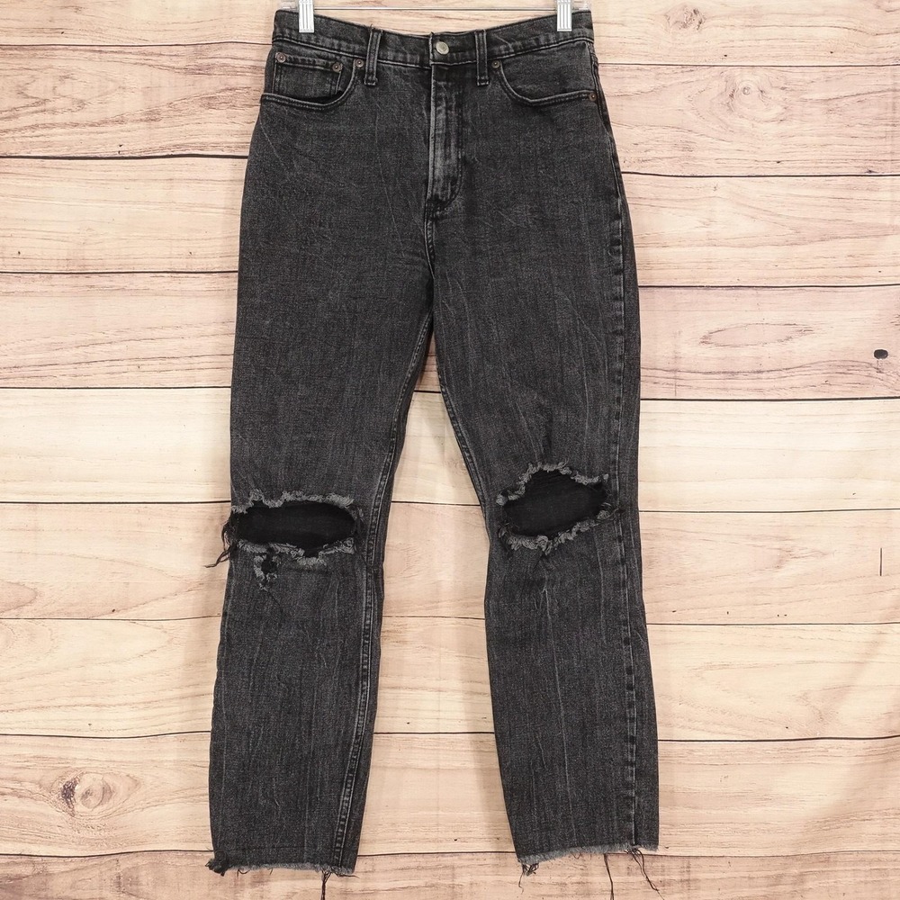 Abercrombie & Fitch Ultra High Rise Mom Jeans Womens 28 Gray Distressed 28x26.5